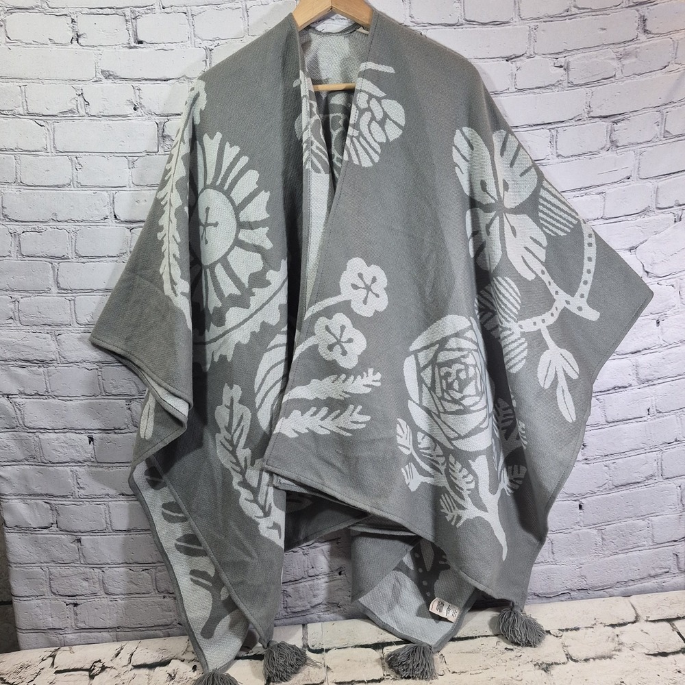 Soft Surroundings Kimono Poncho Cape Cardigan Women's One Size Gray Print‎